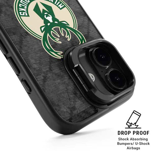 NBA Milwaukee Bucks Rusted Dark iPhone 17 Kickstand Case