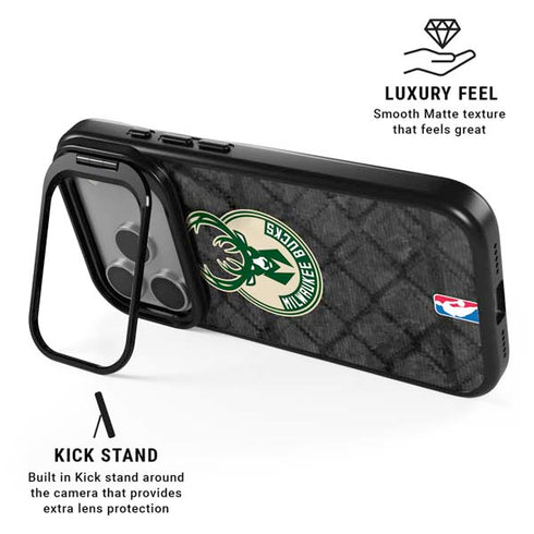 NBA Milwaukee Bucks Rusted Dark iPhone 17 Pro Kickstand Case