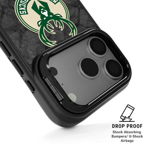 NBA Milwaukee Bucks Rusted Dark iPhone 17 Pro Kickstand Case