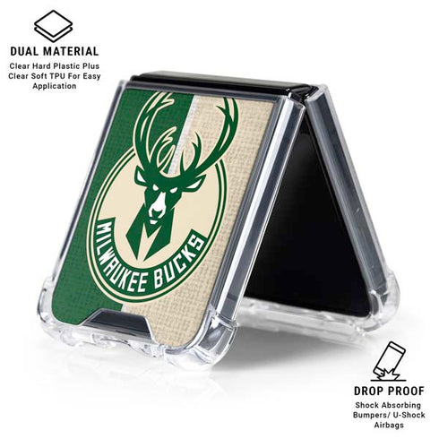 NBA Milwaukee Bucks Split Canvas Galaxy Z Flip6 Clear Case