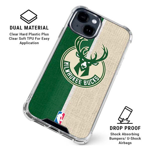 NBA Milwaukee Bucks Split Canvas iPhone 15 Clear Case