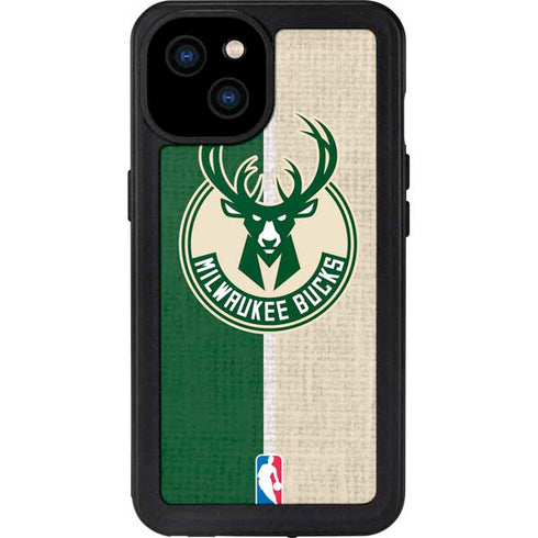 NBA Milwaukee Bucks Split Canvas iPhone 15 Plus Waterproof Case