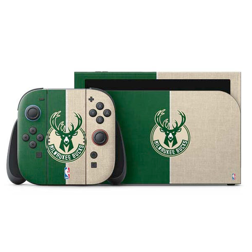 NBA Milwaukee Bucks Split Canvas Nintendo Switch 2 (2025) with Joy-Con Skin
