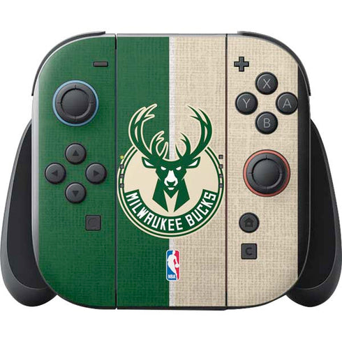 NBA Milwaukee Bucks Split Canvas Nintendo Switch 2 (2025) with Joy-Con Skin