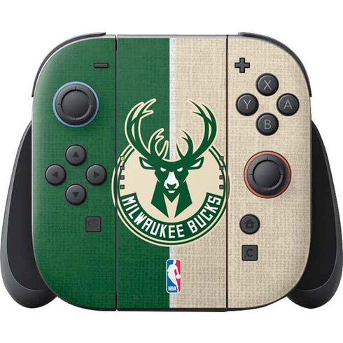 NBA Milwaukee Bucks Split Canvas Nintendo Switch 2 (2025) Joy-Con Controller Skin