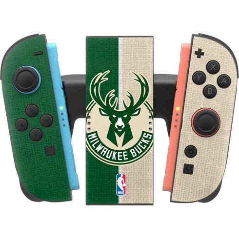 NBA Milwaukee Bucks Split Canvas Nintendo Switch 2 (2025) Joy-Con Controller Skin