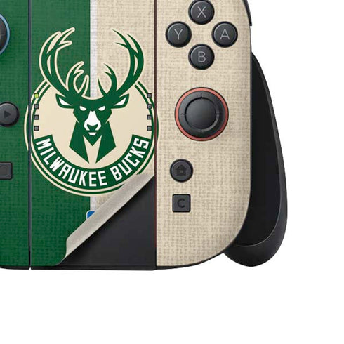 NBA Milwaukee Bucks Split Canvas Nintendo Switch 2 (2025) Joy-Con Controller Skin