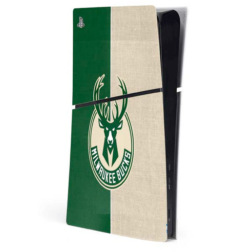 NBA Milwaukee Bucks Split Canvas PS5 Slim Digital Edition Console Skin
