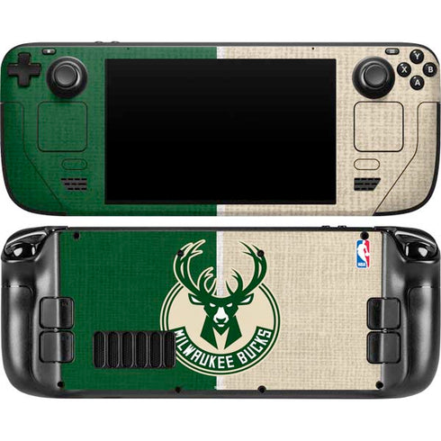 NBA Milwaukee Bucks Split Canvas Steam Deck Handheld Gaming Computer OLED Skin