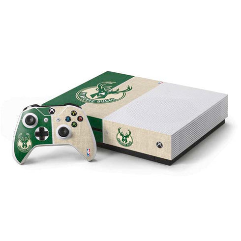 NBA Milwaukee Bucks Split Canvas Xbox One S Console and Controller Bundle Skin