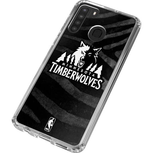 NBA Minnesota Timberwolves Black Animal Print Galaxy A21 Clear Case