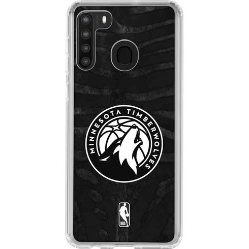 NBA Minnesota Timberwolves Black Animal Print Galaxy A21 Clear Case