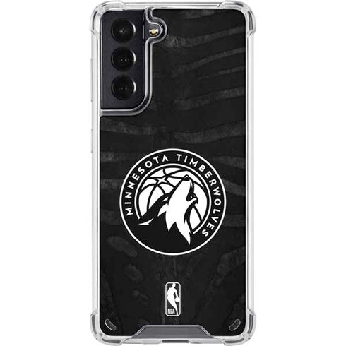 NBA Minnesota Timberwolves Black Animal Print Galaxy S21 5G Clear Case
