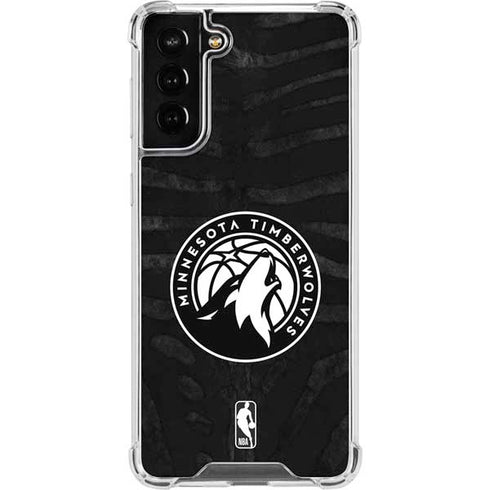 NBA Minnesota Timberwolves Black Animal Print Galaxy S21 FE Clear Case