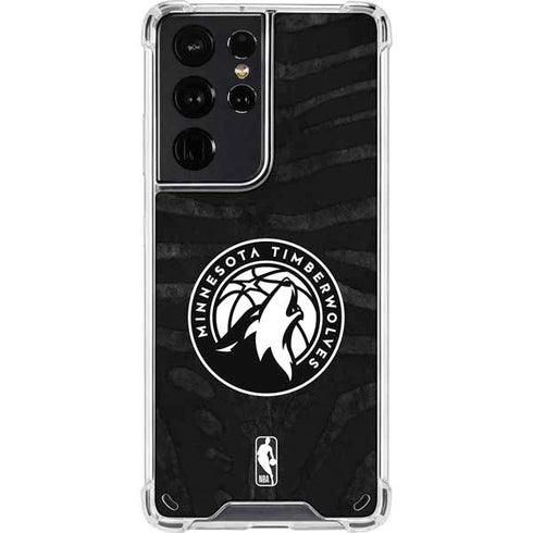 NBA Minnesota Timberwolves Black Animal Print Galaxy S21 Ultra 5G Clear Case