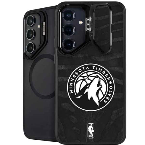 NBA Minnesota Timberwolves Black Animal Print Galaxy S25 Plus Kickstand Case