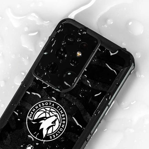 NBA Minnesota Timberwolves Black Animal Print Galaxy S24 Ultra Waterproof Case