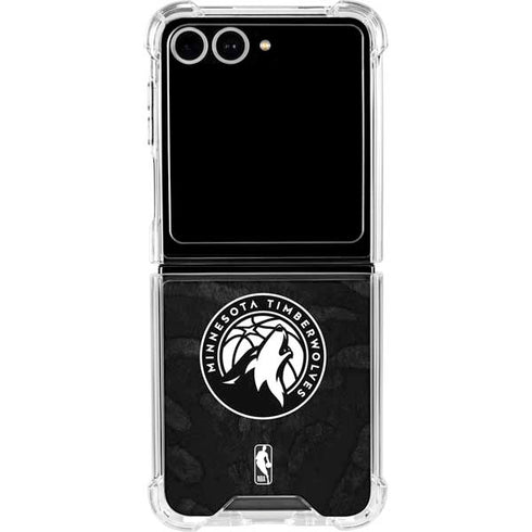 NBA Minnesota Timberwolves Black Animal Print Galaxy Z Flip7 Clear Case