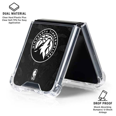 NBA Minnesota Timberwolves Black Animal Print Galaxy Z Flip7 Clear Case