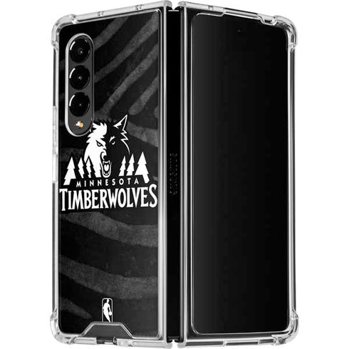 NBA Minnesota Timberwolves Black Animal Print Galaxy Z Fold4 5G Clear Case
