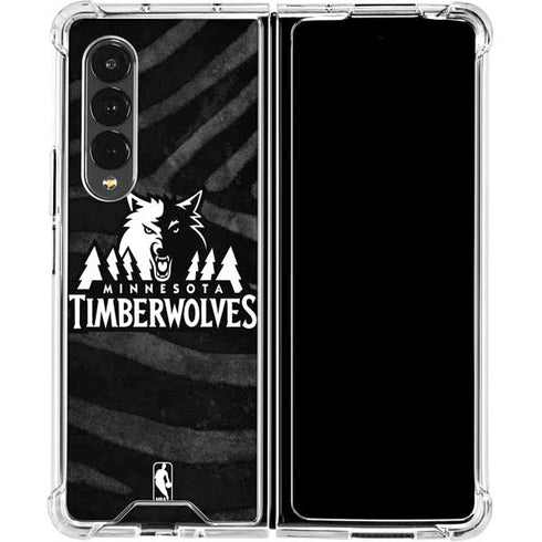 NBA Minnesota Timberwolves Black Animal Print Galaxy Z Fold4 5G Clear Case