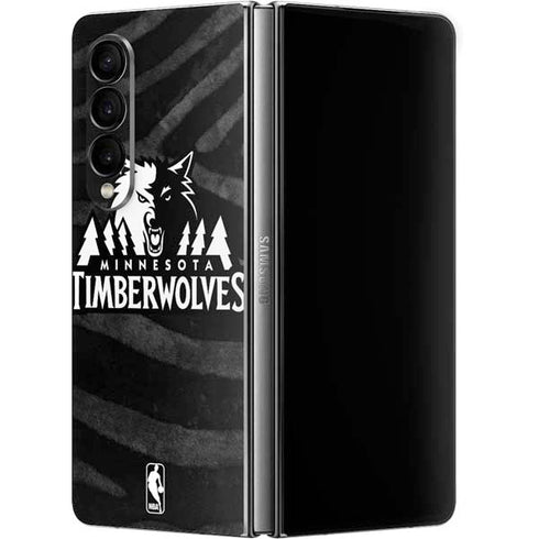 NBA Minnesota Timberwolves Black Animal Print Galaxy Z Fold4 5G Skin