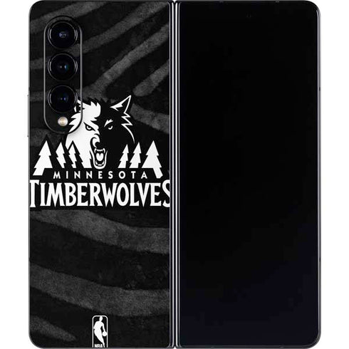 NBA Minnesota Timberwolves Black Animal Print Galaxy Z Fold4 5G Skin
