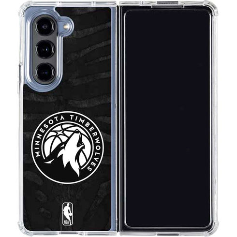 NBA Minnesota Timberwolves Black Animal Print Galaxy Z Fold5 5G Clear Case