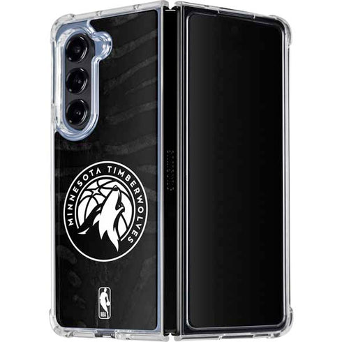 NBA Minnesota Timberwolves Black Animal Print Galaxy Z Fold5 5G Clear Case