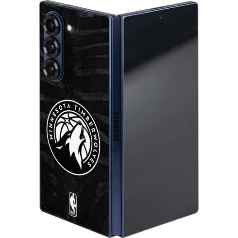 NBA Minnesota Timberwolves Black Animal Print Galaxy Z Fold6 Skin