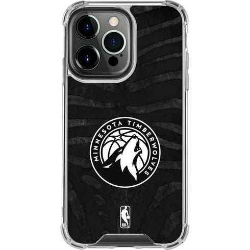 NBA Minnesota Timberwolves Black Animal Print iPhone 14 Pro Clear Case