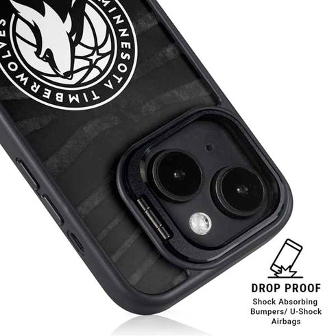 NBA Minnesota Timberwolves Black Animal Print iPhone 15 Plus Kickstand Case