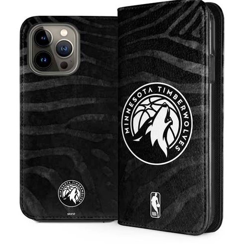 NBA Minnesota Timberwolves Black Animal Print iPhone 15 Pro Max Folio Case
