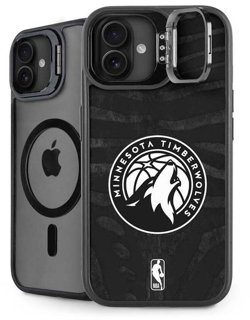 NBA Minnesota Timberwolves Black Animal Print iPhone 16 Plus Kickstand Case