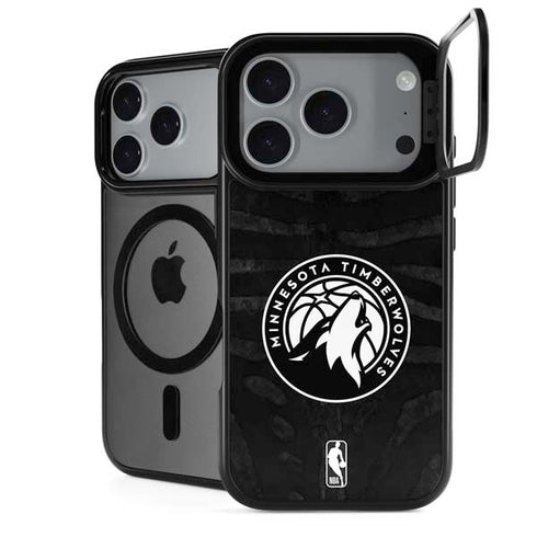 NBA Minnesota Timberwolves Black Animal Print iPhone 17 Pro Max Kickstand Case