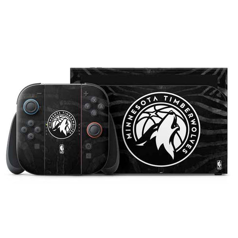 NBA Minnesota Timberwolves Black Animal Print Nintendo Switch 2 (2025) with Joy-Con Skin