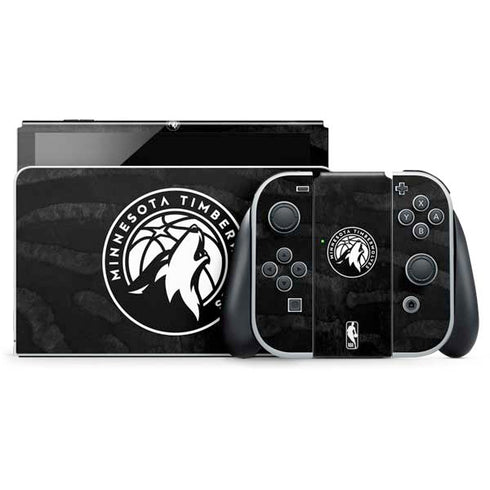 NBA Minnesota Timberwolves Black Animal Print Nintendo Switch OLED (2021) Skin