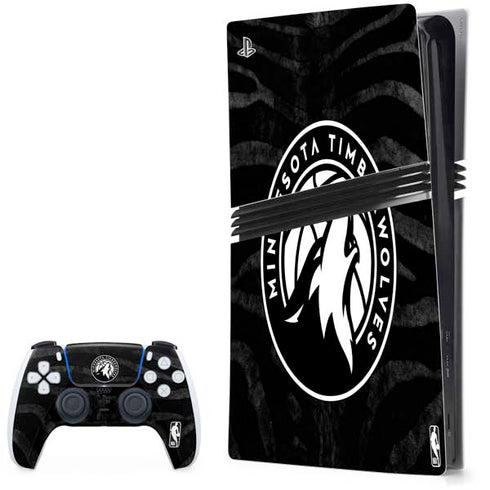 NBA Minnesota Timberwolves Black Animal Print PS5 Pro Bundle Skin
