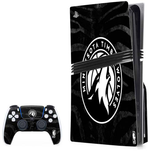NBA Minnesota Timberwolves Black Animal Print PS5 Pro Disk Bundle Skin