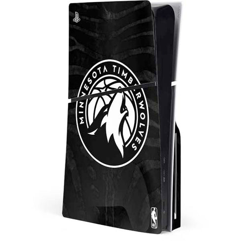 NBA Minnesota Timberwolves Black Animal Print PS5 Slim Disk Console Skin