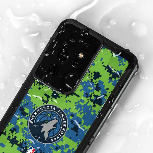 NBA Minnesota Timberwolves Digi Camo Galaxy S24 Ultra Waterproof Case
