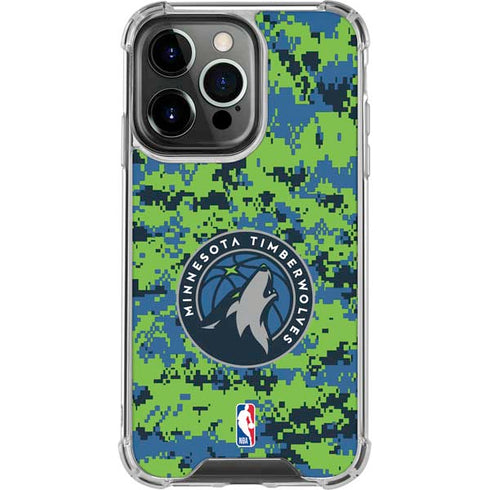 NBA Minnesota Timberwolves Digi Camo iPhone 14 Pro Clear Case