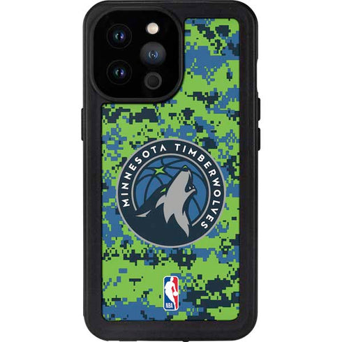 NBA Minnesota Timberwolves Digi Camo iPhone 14 Pro Max Waterproof Case