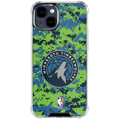 NBA Minnesota Timberwolves Digi Camo iPhone 15 Clear Case