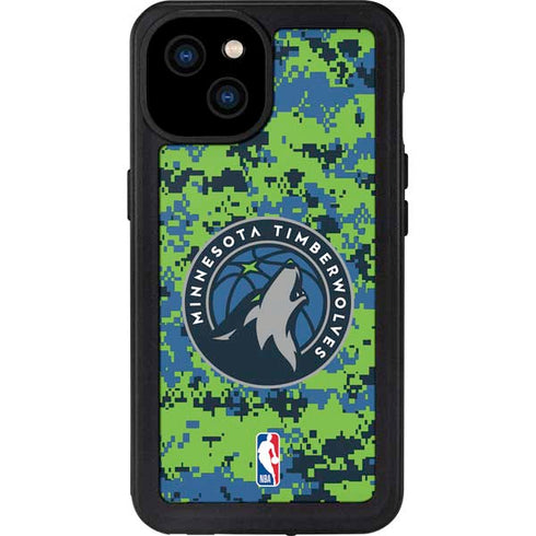 NBA Minnesota Timberwolves Digi Camo iPhone 15 Plus Waterproof Case