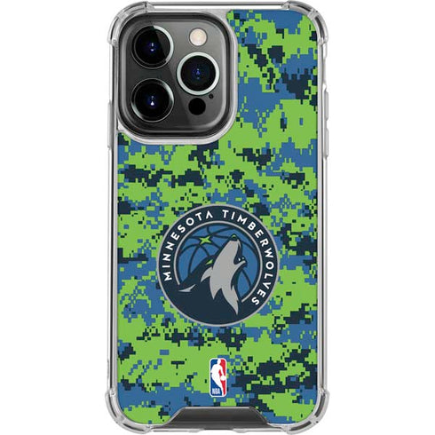 NBA Minnesota Timberwolves Digi Camo iPhone 15 Pro Clear Case