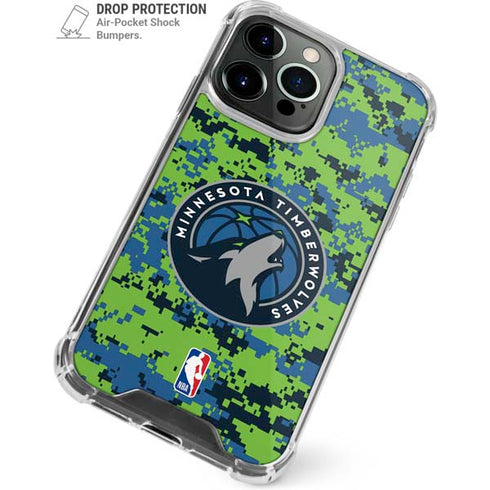 NBA Minnesota Timberwolves Digi Camo iPhone 15 Pro Clear Case