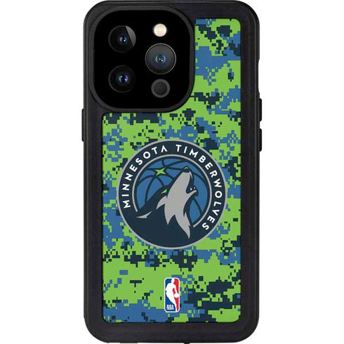 NBA Minnesota Timberwolves Digi Camo iPhone 15 Pro Waterproof Case