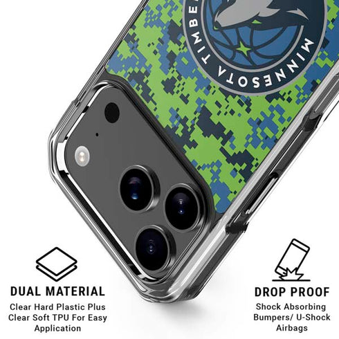NBA Minnesota Timberwolves Digi Camo iPhone 18 Pro Clear Case