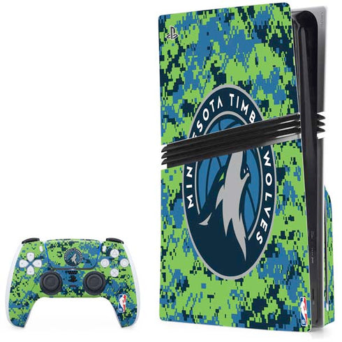 NBA Minnesota Timberwolves Digi Camo PS5 Pro Disk Bundle Skin